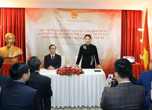 阮氏金银亲切会见越南驻土耳其大使馆工作人员和旅土越南人社群