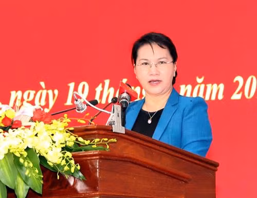 越南国会主席阮氏金银在芹苴市开展选民接待活动