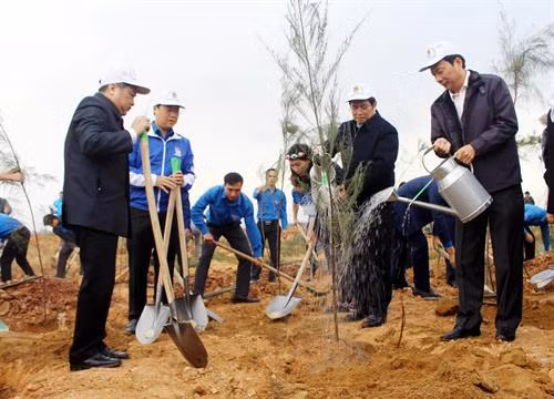 广宁省领导参加植树节。(图片来源:越通社) 广宁省领导参加植树节。(图片来源:越通社)