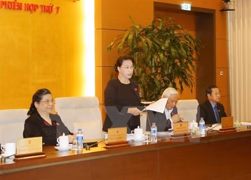 越南国会主席阮氏金银在会上致辞(图片来源:越通社) 越南国会主席阮氏金银在会上致辞(图片来源:越通社)