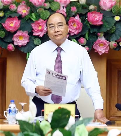 阮春福在会议上发表讲话。图自越通社 阮春福在会议上发表讲话。图自越通社