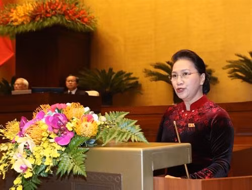 越南国会主席阮氏金银致答辞。图自越通社 越南国会主席阮氏金银致答辞。图自越通社