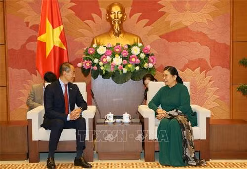 越南国会常务副主席丛氏放会见世界卫生组织西太平洋区域主任葛西健。图自越通社 越南国会常务副主席丛氏放会见世界卫生组织西太平洋区域主任葛西健。图自越通社