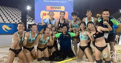 越南晋级2019年世界沙滩运动会女子手球半决赛。图自互联网 越南晋级2019年世界沙滩运动会女子手球半决赛。图自互联网
