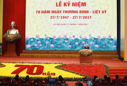 阮富仲总书记在纪念大会上发表讲话。（图片来源：越通社）