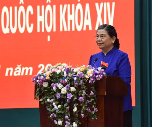 丛氏放同山萝省国会代表团与山萝省安州县选民面对面交流。图自越通社