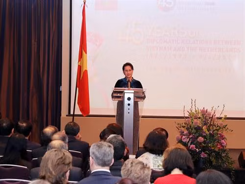 国会主席阮氏金银在越南与荷兰建交45周年纪念活动上发表讲话。越通社记者 仲德 摄 国会主席阮氏金银在越南与荷兰建交45周年纪念活动上发表讲话。越通社记者 仲德 摄