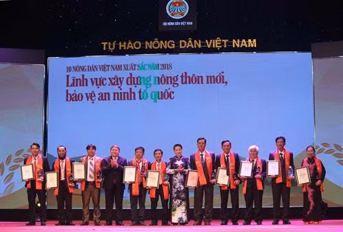 国会主席阮氏金银向优秀农民颁发奖状。图自越通社 国会主席阮氏金银向优秀农民颁发奖状。图自越通社