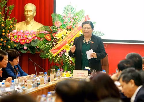 丛氏放造访越南社会保险时发表讲话。（图片来源：越通社）