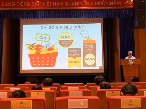 越南计划与投资部统计总局局长阮壁林举行的2020年第一季度经济社会统计数据发布会。图自越通社