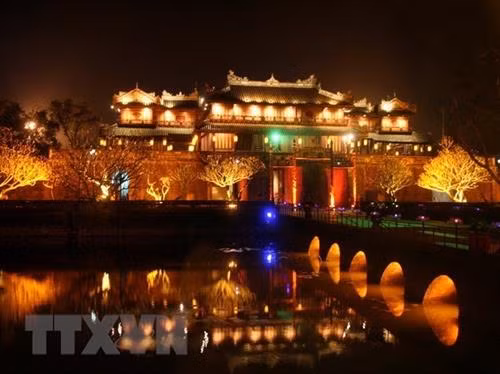 顺化古城的夜景。图自越通社 顺化古城的夜景。图自越通社