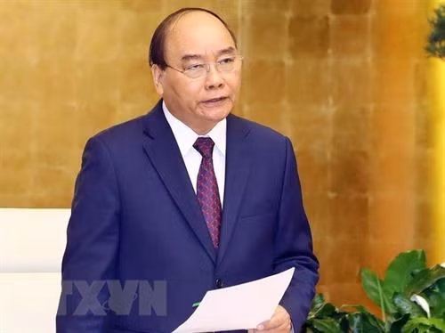 阮春福在会议上发表讲话。图自越通社 阮春福在会议上发表讲话。图自越通社