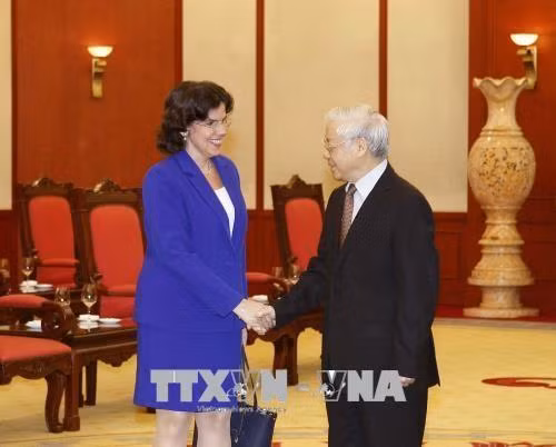 阮富仲会见古巴驻越南大使莱尼斯·托雷斯·里维拉。(图片来源:越通社) 阮富仲会见古巴驻越南大使莱尼斯·托雷斯·里维拉。(图片来源:越通社)