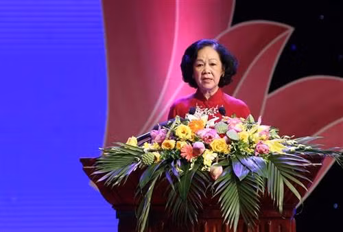 越共中央民运部部长张氏梅在活动上发表讲话。图自越通社