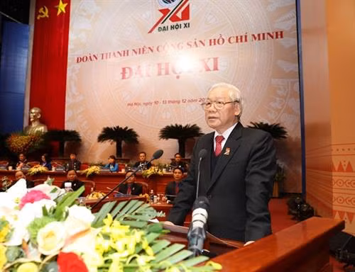 越共中央总书记阮富仲在大会上发言。（图片来源：越通社）