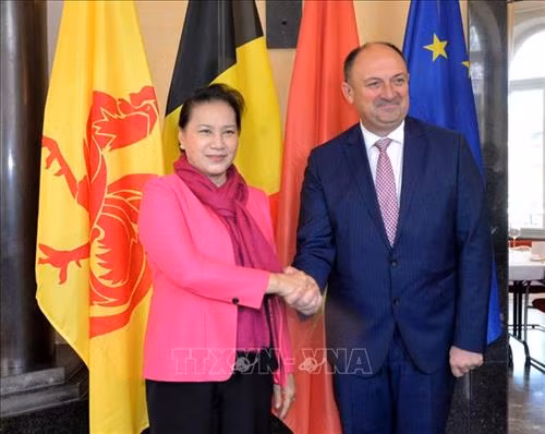 越南国会主席阮氏金银会见比利时瓦隆大区主席威利·博苏斯(Willy Borsus)。图自越通社 越南国会主席阮氏金银会见比利时瓦隆大区主席威利·博苏斯(Willy Borsus)。图自越通社