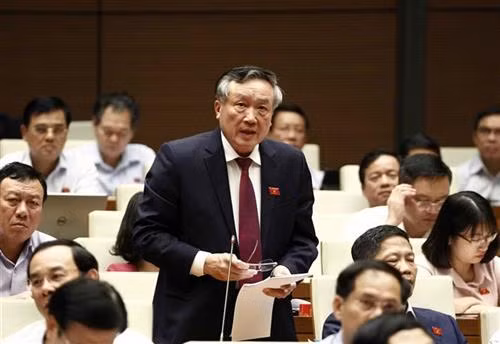 国会代表在会上发言。图自越通社