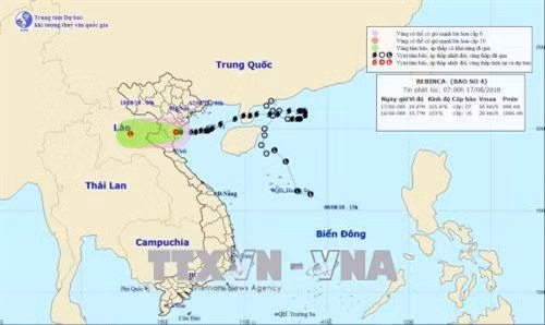 第四号台风登陆清化省并减弱为热带低压 图自越通社 第四号台风登陆清化省并减弱为热带低压 图自越通社