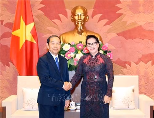 越南国会主席阮氏金银7月16日下午在国会大厦会见老挝最高人民法院院长Khampha Sengdara一行。 越南国会主席阮氏金银7月16日下午在国会大厦会见老挝最高人民法院院长Khampha Sengdara一行。