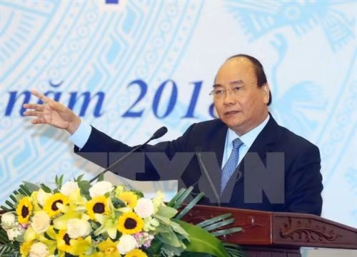 越南政府总理阮春福在会上发表讲话。(图片来源:越通社) 越南政府总理阮春福在会上发表讲话。(图片来源:越通社)