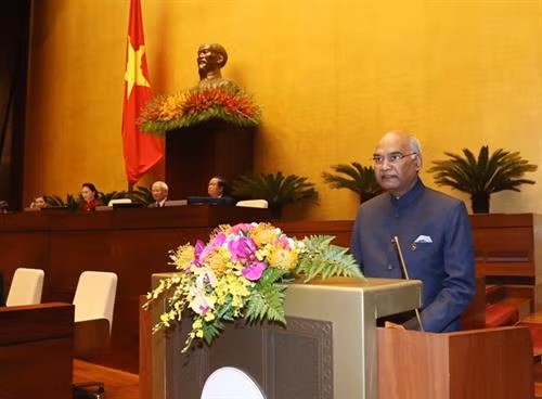 印度总统拉姆·纳特·考文德在越南国会发表重要演讲。图自越通社 印度总统拉姆·纳特·考文德在越南国会发表重要演讲。图自越通社