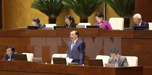 越南财政部长丁进勇是首位接受国会代表质询的部长。(图片来源：越通社）