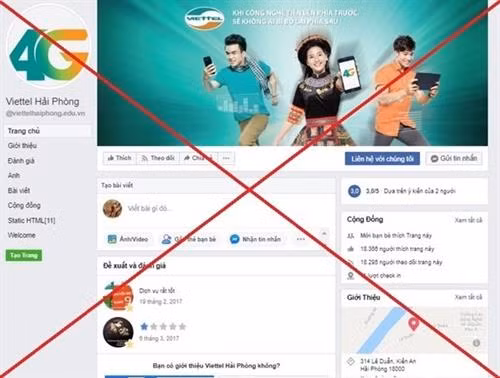 假冒Viettel品牌的186个虚假信息页之一。图自互联网 假冒Viettel品牌的186个虚假信息页之一。图自互联网
