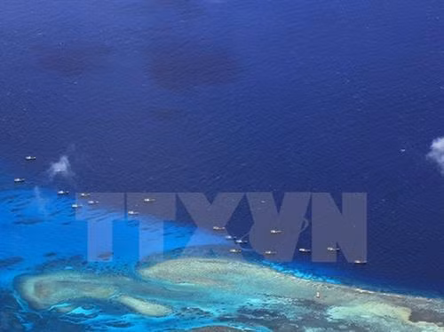 在东海十字礁停泊的中国渔船。(图片来源:法新社/越通社) 在东海十字礁停泊的中国渔船。(图片来源:法新社/越通社)