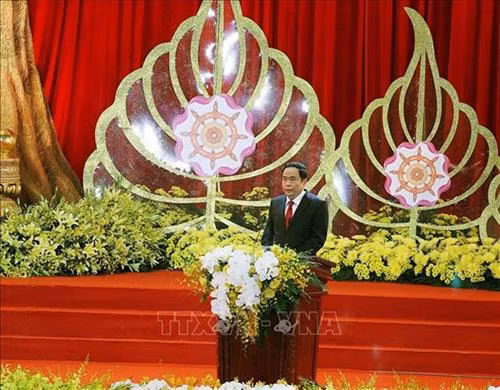 越南祖国阵线中央委员会主席陈清敏发表讲话。图自越通社 越南祖国阵线中央委员会主席陈清敏发表讲话。图自越通社