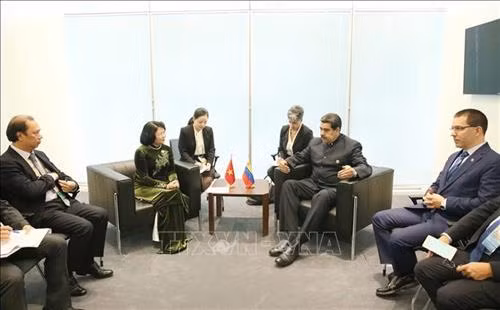 越南国家副主席邓氏玉盛会见委内瑞拉总统尼古拉斯·马杜罗。图自越通社