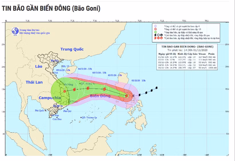 超强台风天鹅11月2日进入东海 进入越南内地时可继续影响越南中部地区