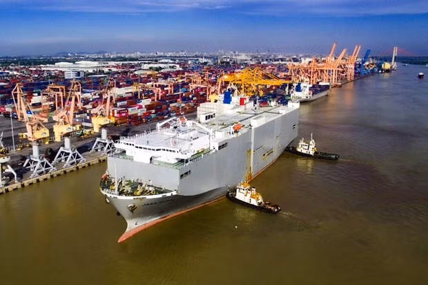 日本RORO JASA MURNI V.1A号货船停泊海防港卸载汽车近900辆 ảnh 1