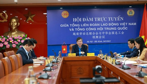 越南劳动总联合会常务副主席陈青海发表讲话。图自 laodong.vn 越南与中国加强工会工作经验交流 ảnh 1
