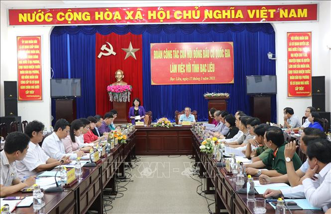 座谈场景。图自越通社 国家副主席邓氏玉盛:薄辽省需做好选举前、选举中和选举后宣传工作 ảnh 1