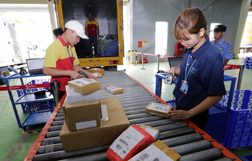 资料图: Lazada电子商务公司员工进行商品分类。图自越通社 2021年越南电子商务行业继续蓬勃发展 ảnh 1