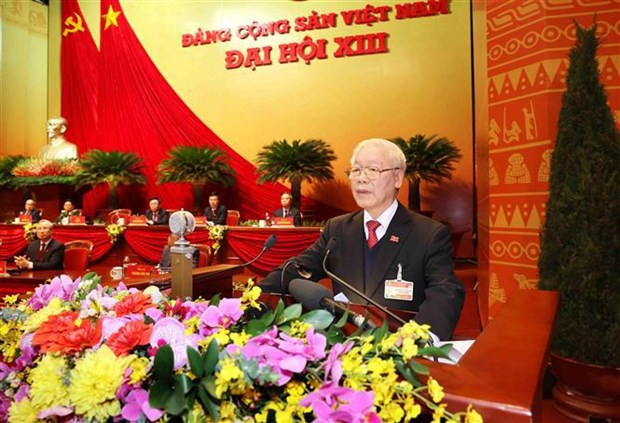 越共中央总书记、国家主席阮富仲在会议上致闭幕词。图自越通社 越南共产党第十三次全国代表大会圆满落幕 ảnh 1