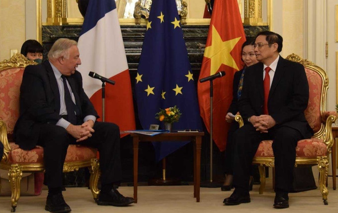 越南政府总理范明政会见法国议会议长。图自VGP 越南政府总理范明政会见法国议会议长 ảnh 1