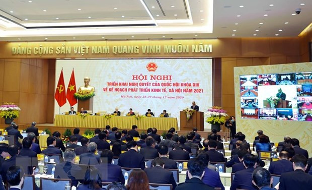 越南政府与各地方全国视频会议全景。图自越通社 政府总理阮春福:越南在许多领域上完全可以走在前茅 ảnh 2
