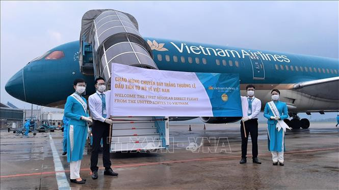 越南航空从美国飞往越南定期航班首飞。图自越通社 越南航空从美国飞往越南定期航班首飞 ảnh 1