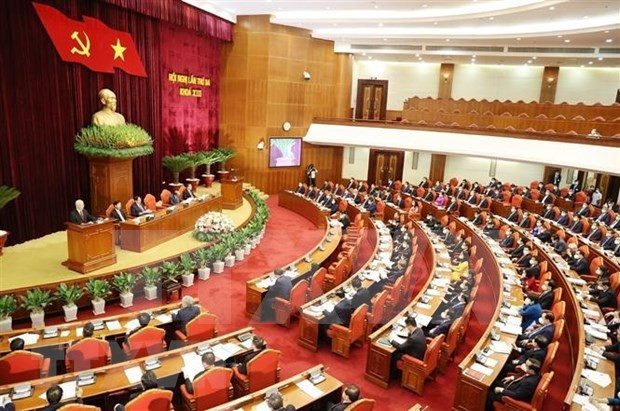 会议场景。图自越通社 越共十三届三中全会第二天新闻公报 ảnh 1