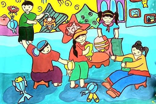 参赛作品之一。图自hanoitv.vn “Enikki Mitsubishi亚洲儿童绘画日记大赛”正式启动 ảnh 1