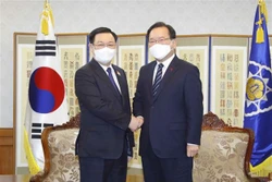 越南国会主席王廷惠会见韩国总理金富谦
