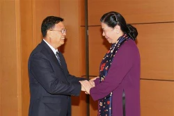 越南国会副主席丛氏放与老挝国会副主席宋潘·平坎米举行会谈