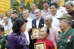 越南国家副主席邓氏玉盛会见南定省战争时期有功人员
