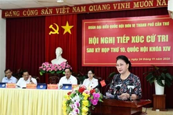 越南国会主席阮氏金银在芹苴市开展选民接待活动