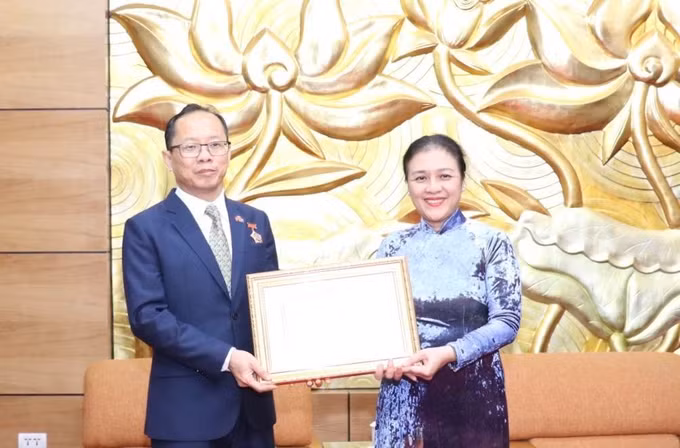 柬埔寨驻越大使获“致力于各民族和平友谊” 纪念章 ảnh 1