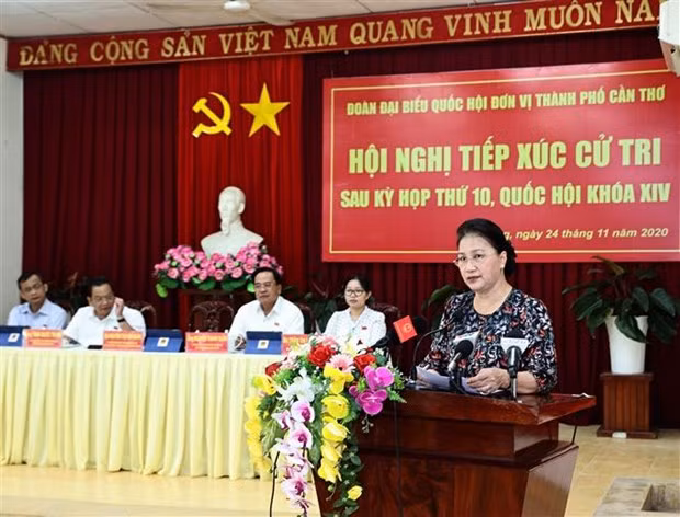 越南国会主席阮氏金银在芹苴市开展选民接待活动 ảnh 1