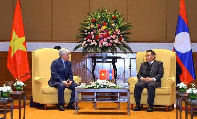 越南祖国阵线中央委员会主席杜文战会见老挝人民民主共和国国会主席赛宋蓬·丰威汉 ảnh 1